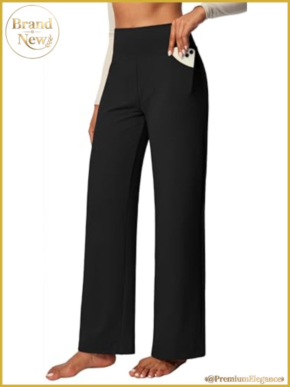 Wide Leg Yoga Pants High Waist Tummy Control Pull On Dress Pants
